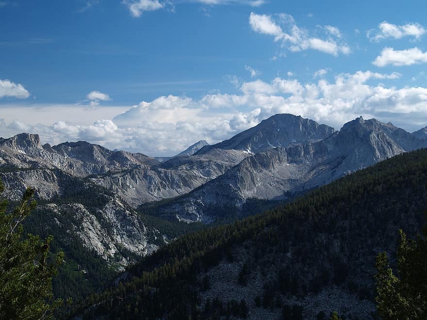 serres, núvols, cel, muntanyós, paisatge de muntanya, paisatge, naturalesa, a l'aire lliure, John Muir Trail, Passat de Plata, Vall de la Cascada