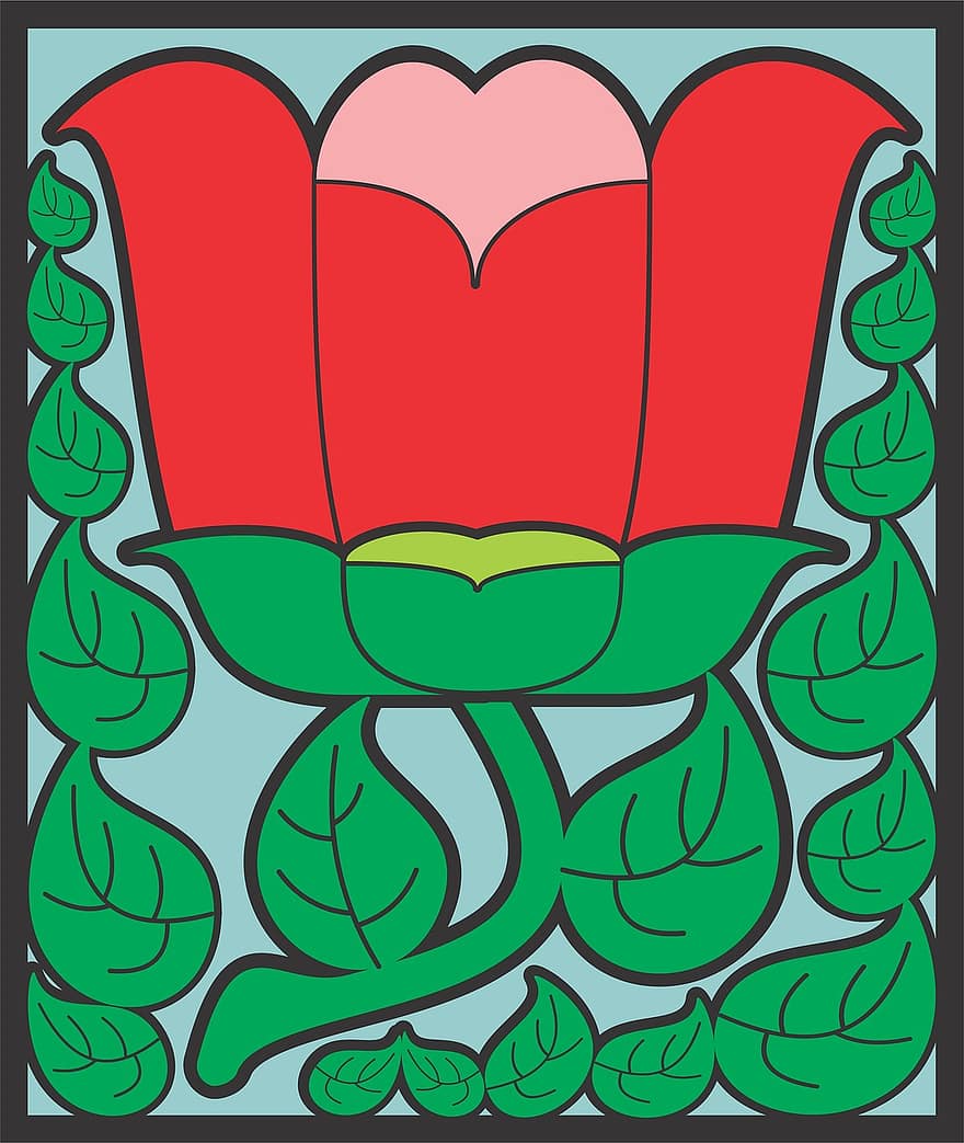 tulipan, blomst, Digitalt stempel, Digi, farvede glas, blomster, plante, rød, blad, design, mønster