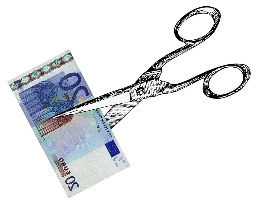 Деньги, экономия, финансы, расходы, бюджет, скидка, цена, валюта, евро, ножницы
