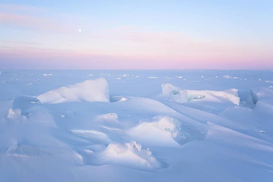 Ellesmere Island, Vast Desolate Landscape, Island, Winter, Cold, Landscape, Sunset, ice, snow, blue, frost