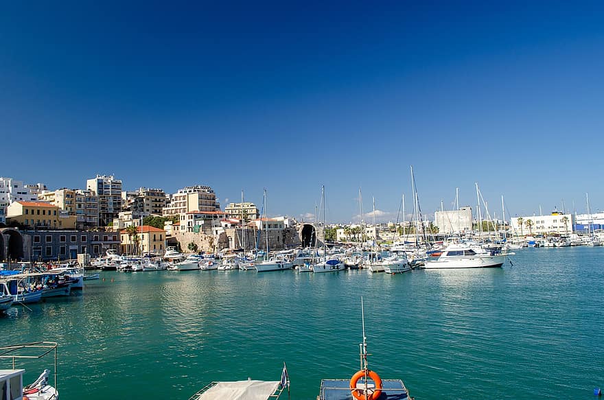 Крит, море, Гърция, заливче, пътуване, плавателен съд, яхта, вода, платноходка, лято, син