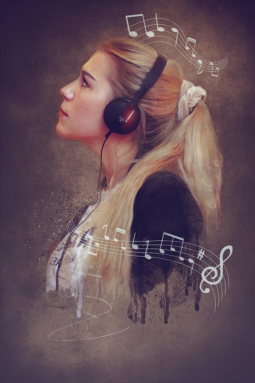 Portrait, Fantasy, Fantasy Portrait, Headphones, Music, Notes, Surreal, Ethereal, Woman, Girl, Young