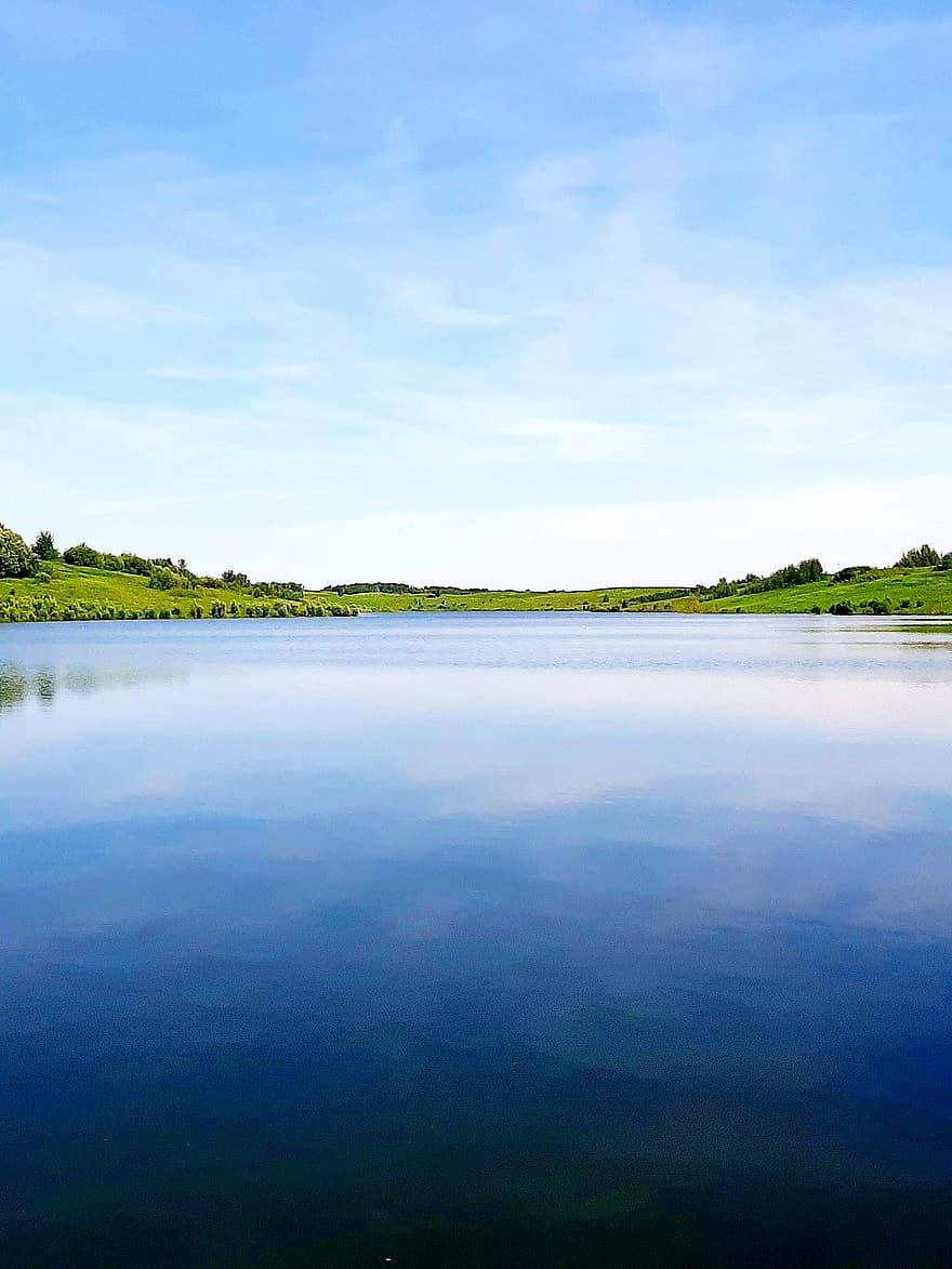 λίμνη, alberta, φύση, νερό, μπλε, καλοκαίρι, τοπίο, γρασίδι, αντανάκλαση, πράσινο χρώμα, αγροτική σκηνή