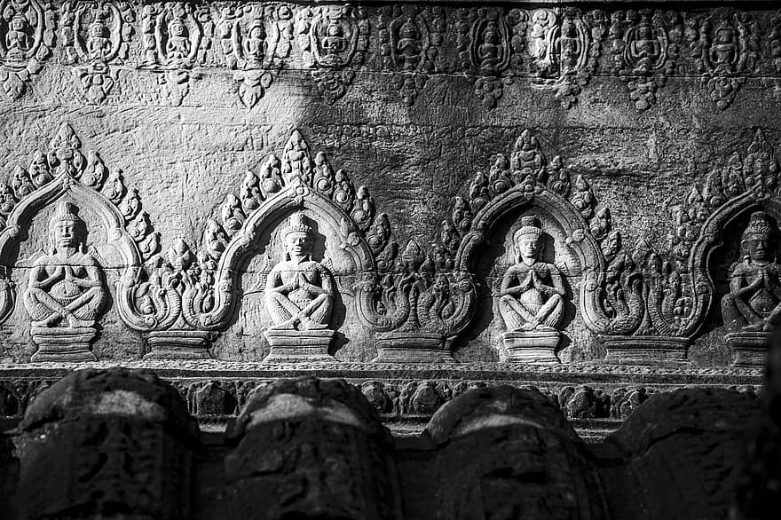 Cambodge, Angkor Vat, temple, statues, statues de pierre, architecture, religion, l'histoire, vieille ruine, vieux, endroit célèbre