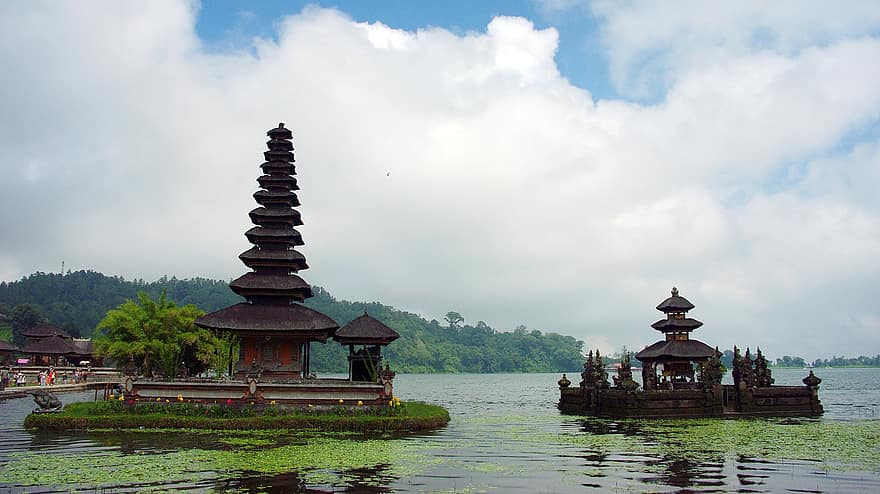 tapınak, bali, seyahat, turizm, bratan, göl, pagoda, Pura Ulun Danu, mimari, ünlü mekan, Su