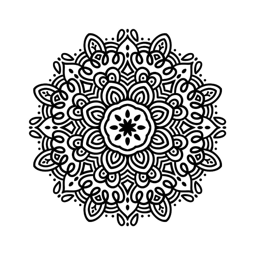 Mandala, Blumenmandala, Mandala-Färbung, Zen, Meditation, Yoga, meditieren, Dekoration, Muster, abstrakt, Illustration