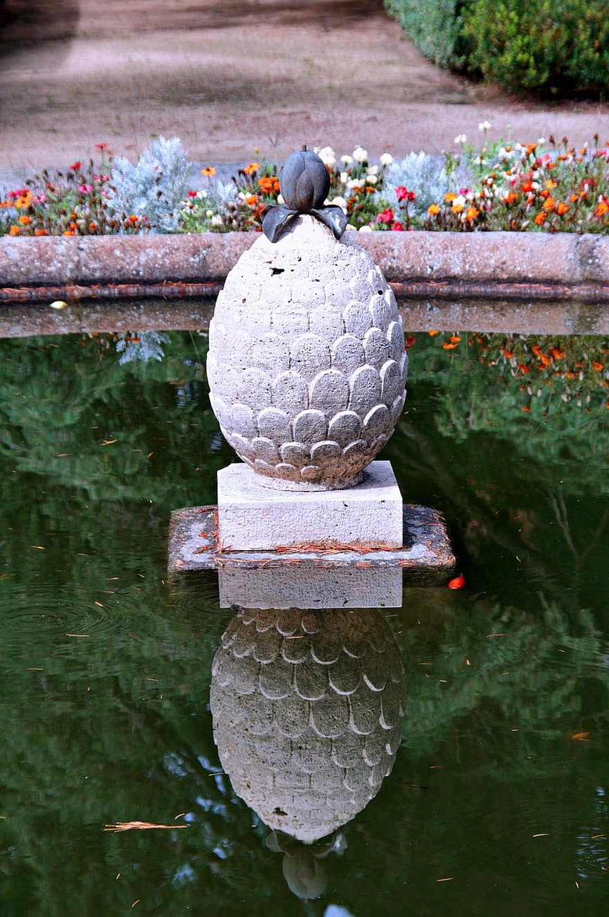fontene, vann, hage, skulptur, dam, refleksjon