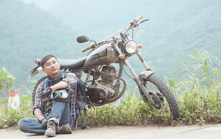 moto, homme, le vietnam, aventure, sports extrêmes, sport, Hommes, cyclisme, été, transport, motard