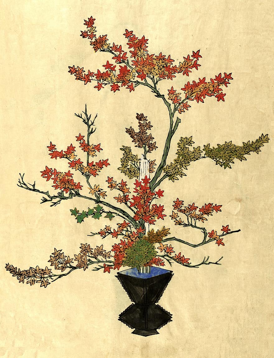 フラワーズ、花瓶、花束、日本人、フローラル、幹、咲く、自然、植物学、植物の、花