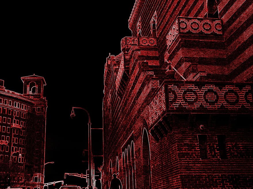 Gebäude, die Architektur, hoch, umgekehrte Farbe, rot, Silhouette, Gliederung