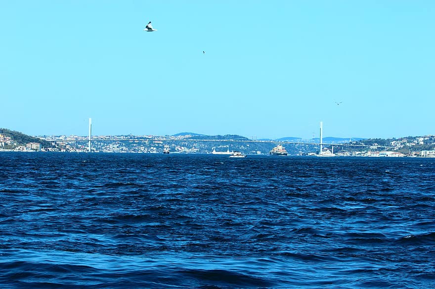 海、海洋、海景、屋外、ボスポラス橋、イスタンブール海峡