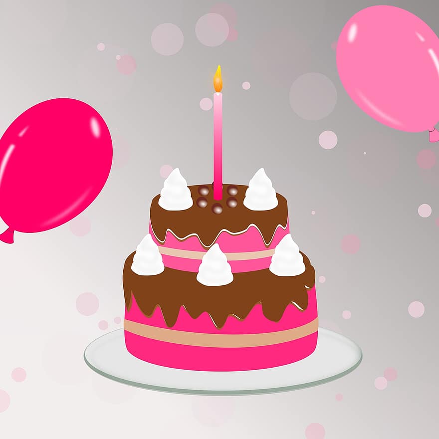 narozeniny, narozeninové přání, blahopřání, Gratulujeme, dort, pečivo, svíčka, balóny, balón, slavit
