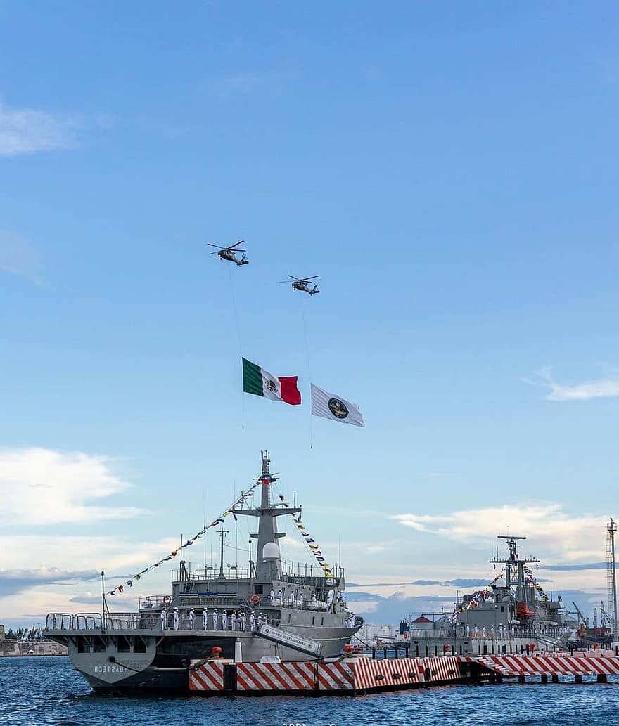 船、港、海、旗、メキシコ、ヘリコプター、海軍、交通手段、航海船、輸送モード、プロペラ
