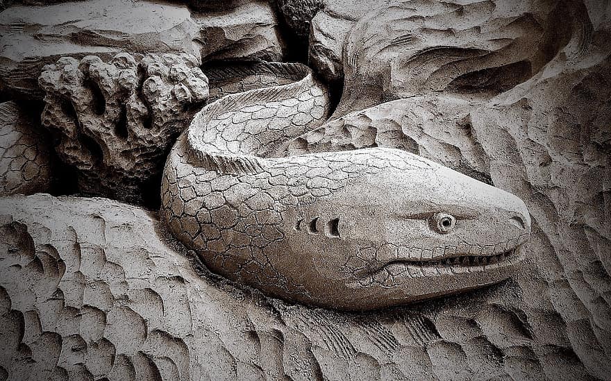 sand skulptur, fisk, ål, sand, sand kunst, udstilling, Et maritimt tema, Filigran designet, afsnit