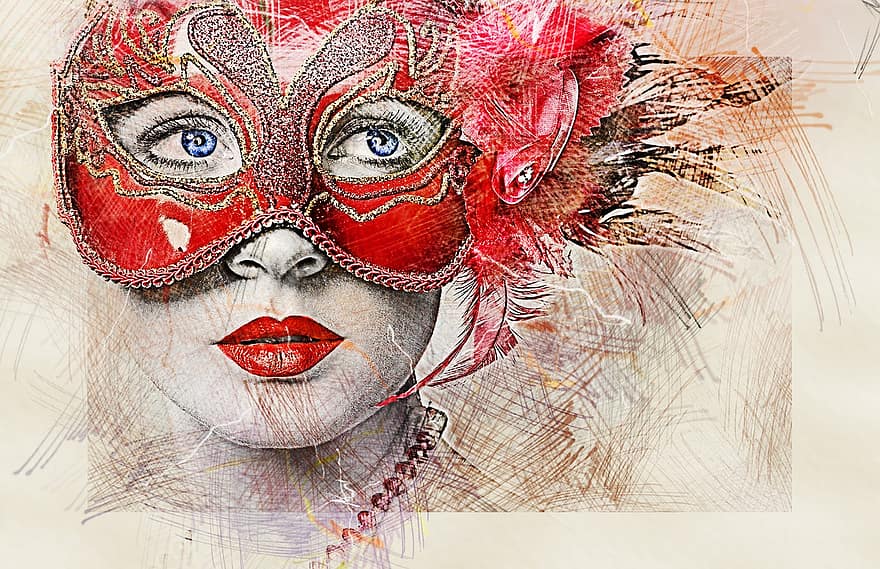 masker, carnaval, maskerade, kostuum, gezicht, gezichtsmasker, fantasie, vrouw, portret, menselijk, persoon