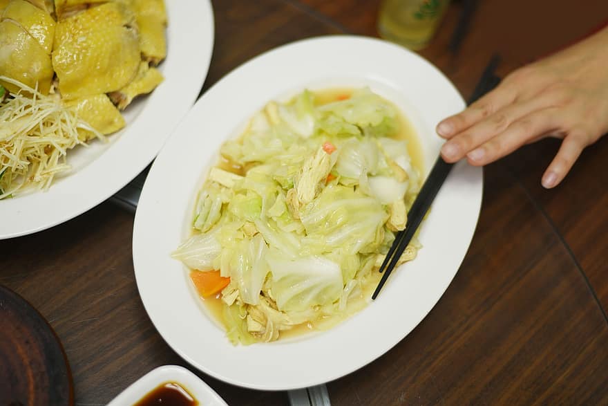 zelí, asijský, čínština, jídlo, zeleniny, gurmán, oběd, svěžest, nádobí, salát, deska