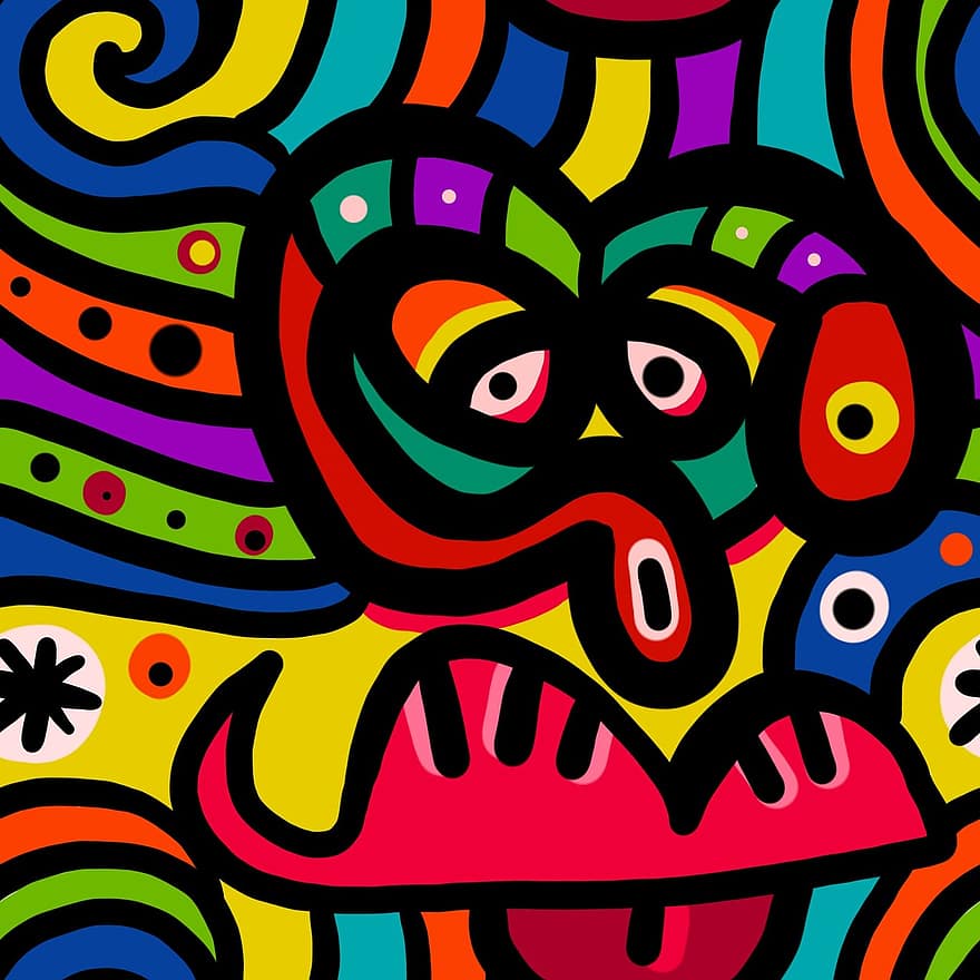 Face, Doodle, Cartoon, Seamless, Pattern, Abstract, Colourful, Colorful, Multi, Shapes, Patterned