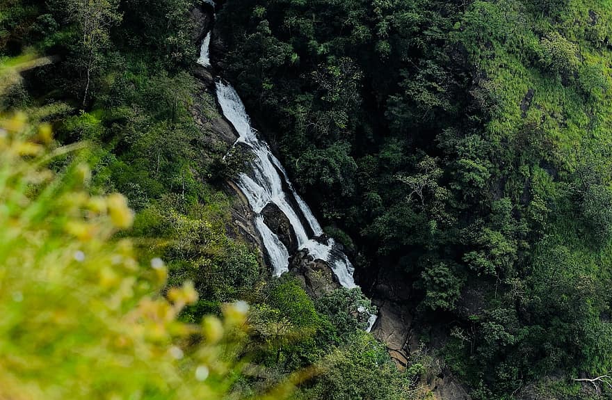 cascata, montagna, natura, paesaggio, collina, roccia, Idukki, India, cascata di kerala, kerala, Paruntumpara