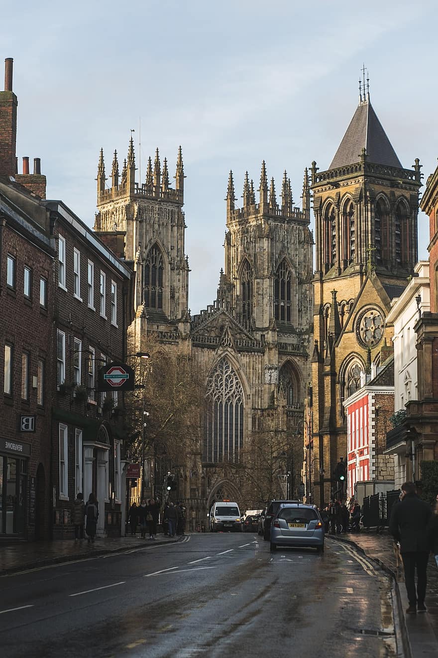 York Minster, Road, Town, Street, Towers, Cathedral, Church, Gothic, Medieval, Historic, Historical