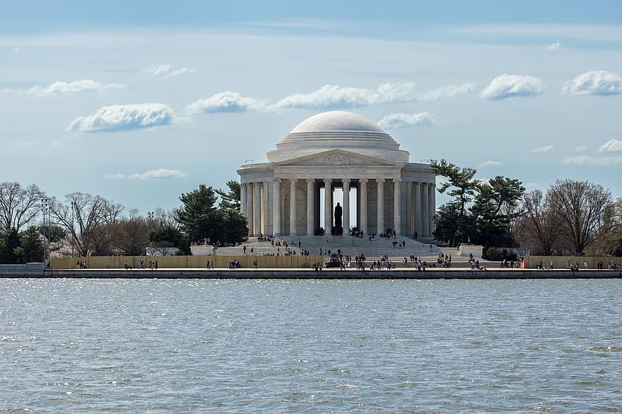 меморіал Томаса Джефферсона, меморіал, Вашингтон, приливний басейн, хмари, небо, води, постійного струму