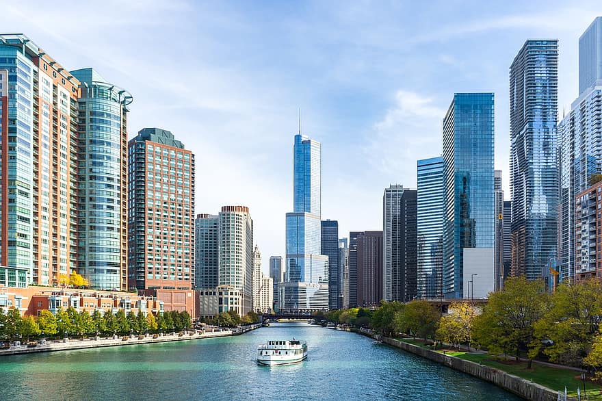 Chicago, rio, cidade, arranha-céus, prédios, illinois, Estados Unidos, EUA, arranha-céu, paisagem urbana, arquitetura