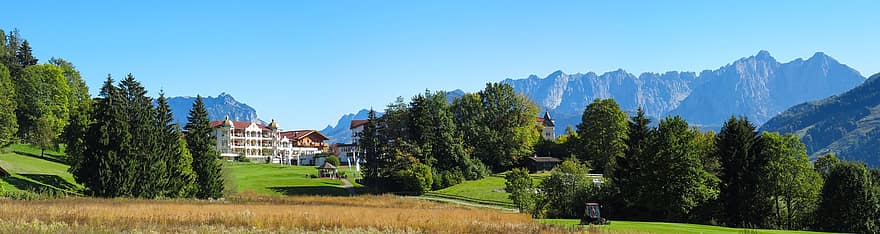 kelionė, kalnai, atostogos, bavaria, Austrijoje, kaiser kalnai, viešbutis, kraštovaizdį, golfo laukas, atsipalaidavimas, atsigavimas
