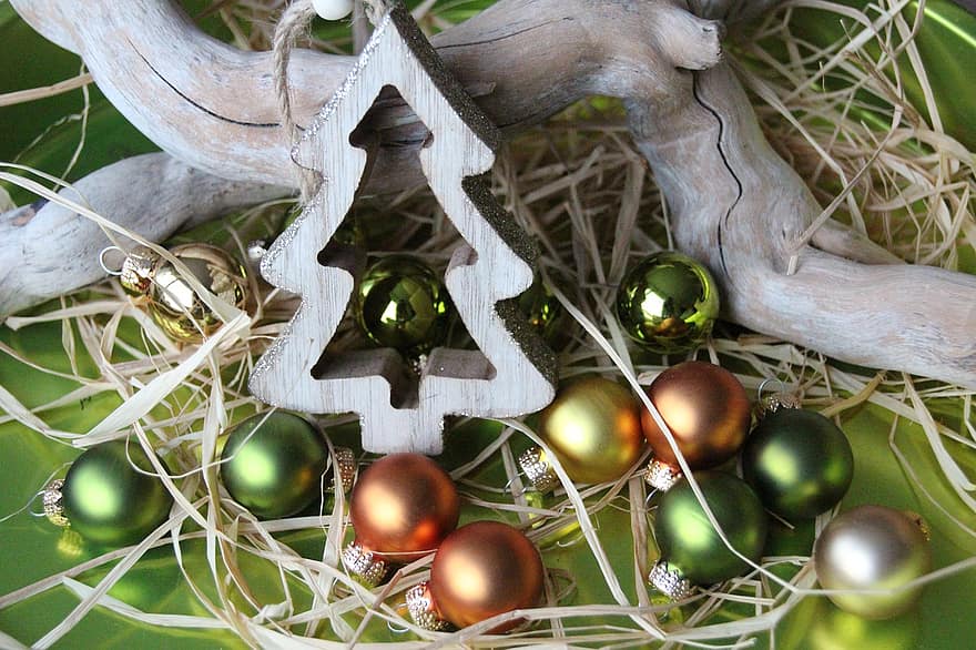 Navidad, arboles, pino, adornos, decoración, estrellas, madera, bolas