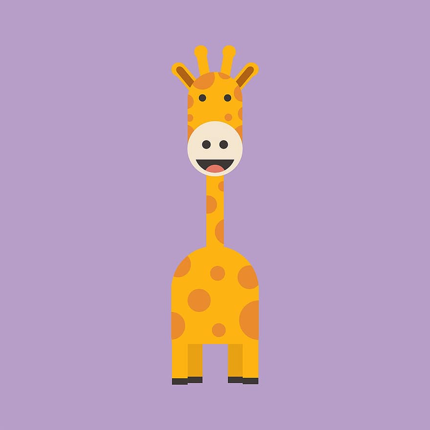 Tegneserie giraff, sjiraff, Søt giraff, illustrasjon, tegnefilm, søt, vektor, flat, moro, design, leketøy