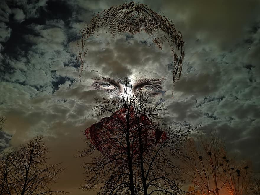 Gruesome, Scary, Dark, Clouds, men, spooky, halloween, one person, adult, horror, illustration