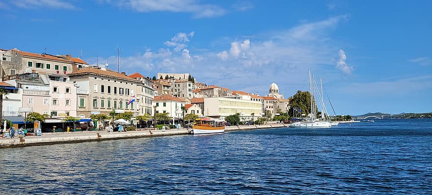порт, Шибеник, Хорватия, лодки, море, пейзаж, морское судно, путешествовать, воды, летом, известное место