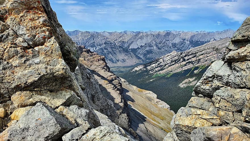 fjellene, natur, bergarter, Banff nasjonalpark, landskap, sommer, steiner, Alberta, fjell, stein, fjelltopp