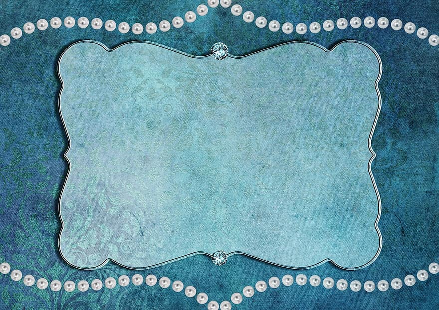 perler, ramme, baggrund, diamanter, dekoration, blå, adelig, turkis, hvid, lykønskningskort, gæstebog