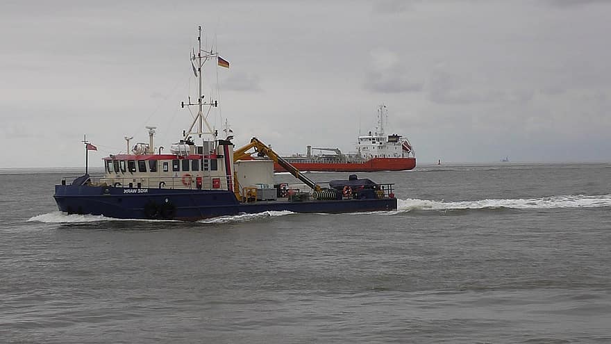 Ship, Ocean, Sea, Work, Island Of Neuwerk, Cuxhaven
