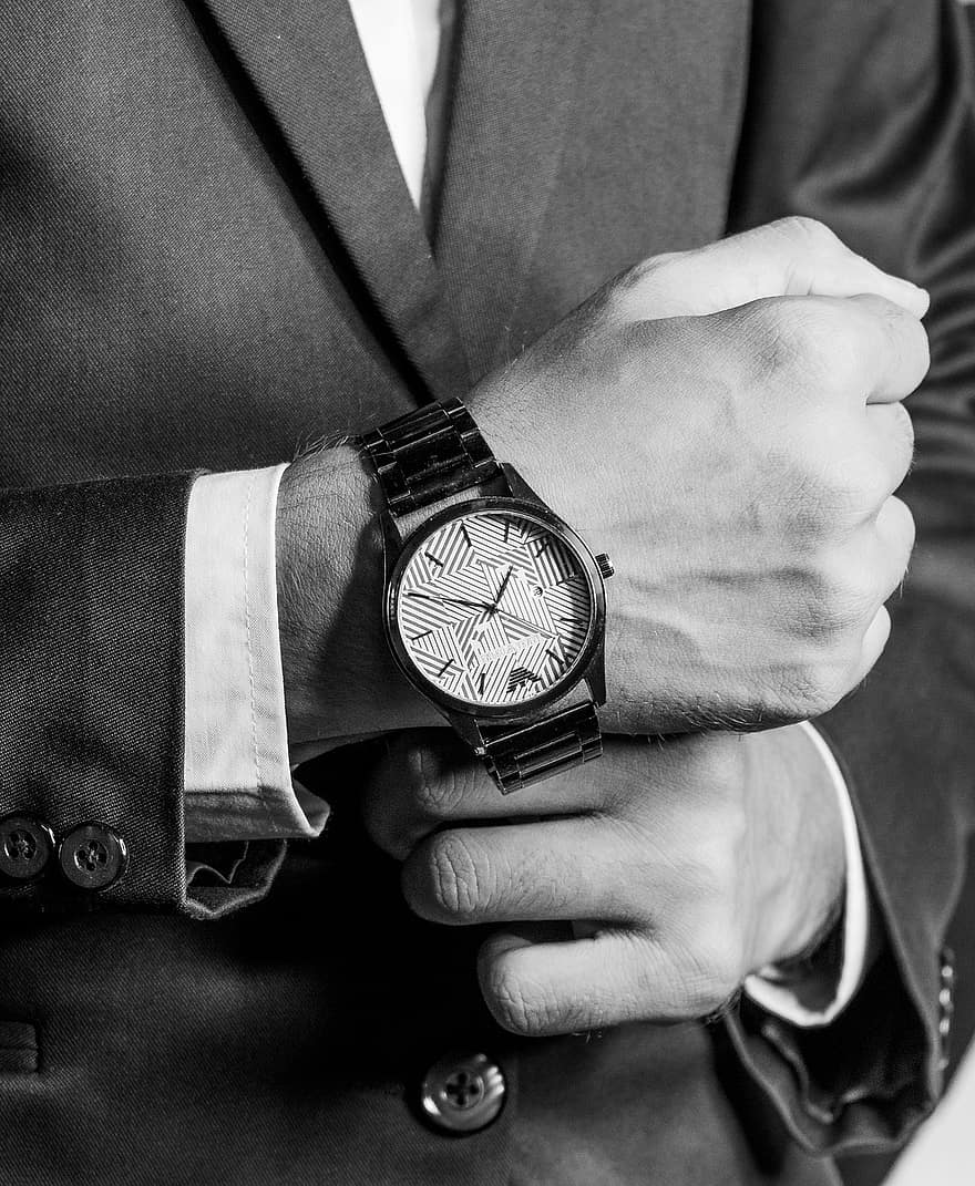 reloj, reloj de pulsera, traje, elegante, clásico, formal