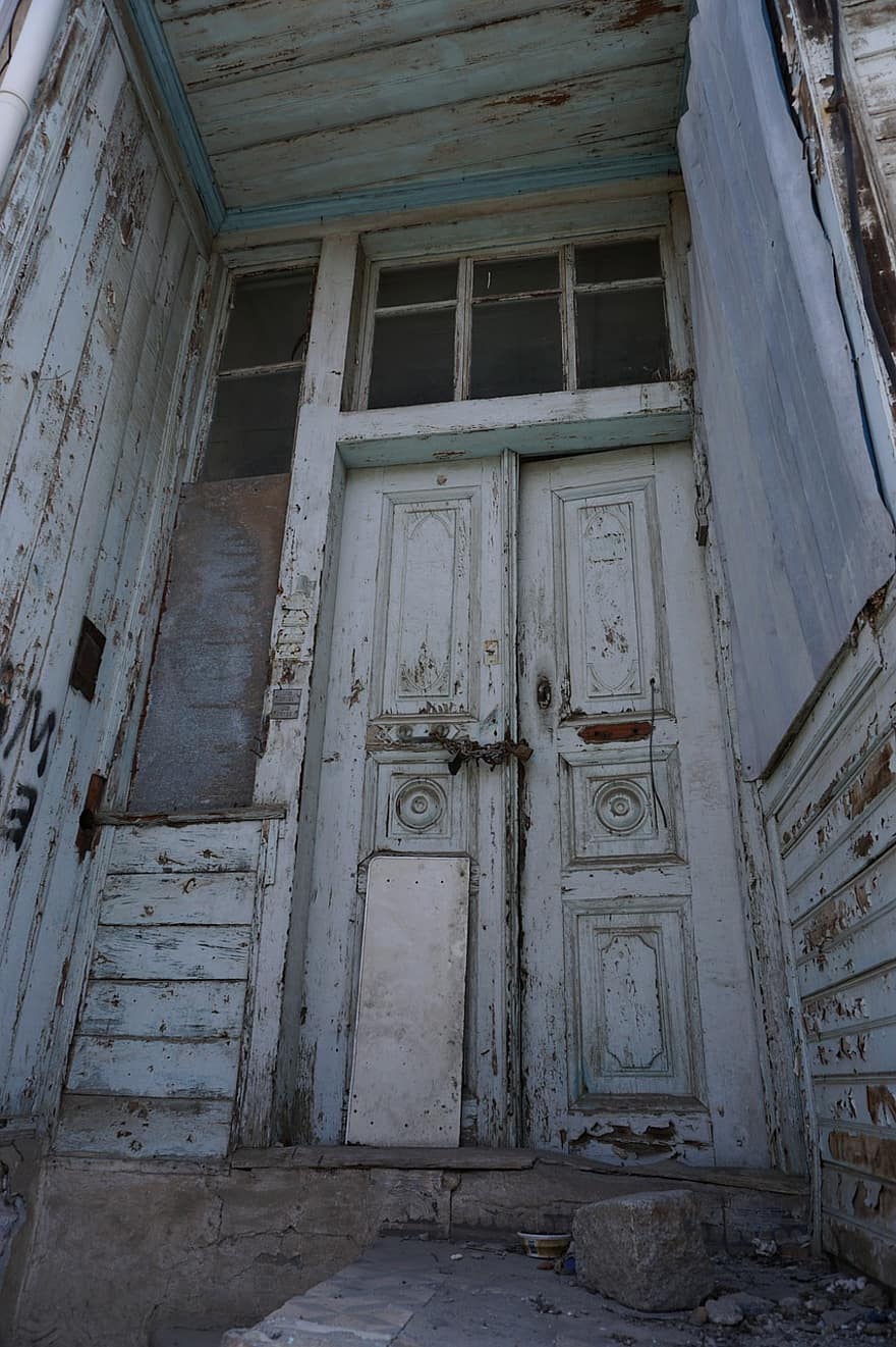 drzwi, zniszczenie, dom, opuszczony