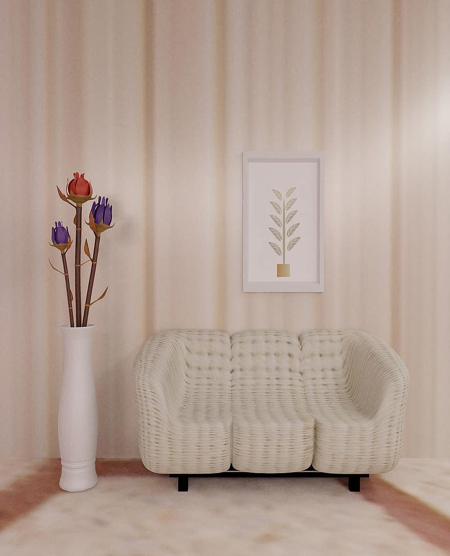 sofá, sala de estar, design de interiores