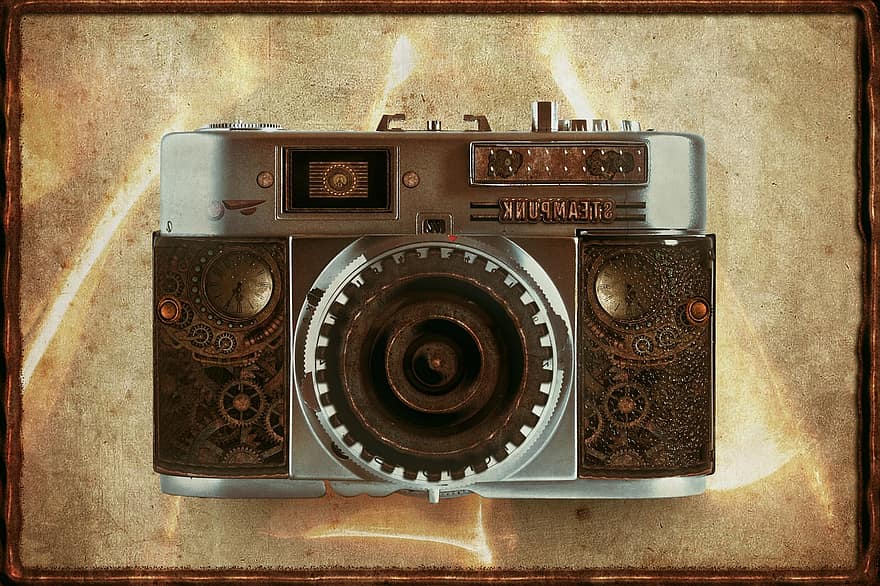 kamera, teknologi, analog, filma, steampunk, grafisk utrustning, gammal, gammaldags, Utrustning, antik, lins