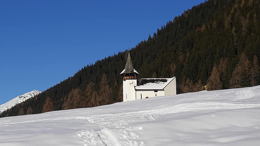 chapelle, neige, hiver, Davos
