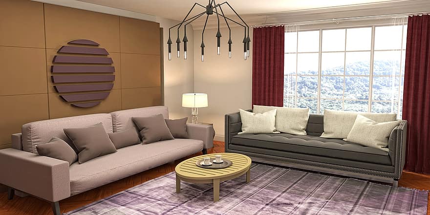 woonkamer, interieur ontwerp, 3D weergegeven, 3D-rendering, decor, decoratie, meubilair, appartement, huis, elegant, tijdgenoot