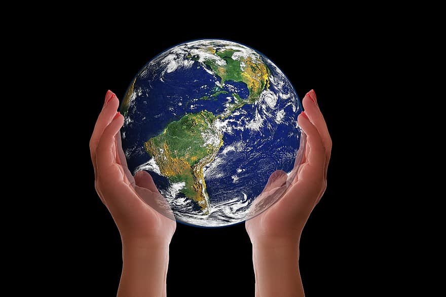 mãos, globo, terra, nações, mundo, continentes, América, América do Sul, América do Norte