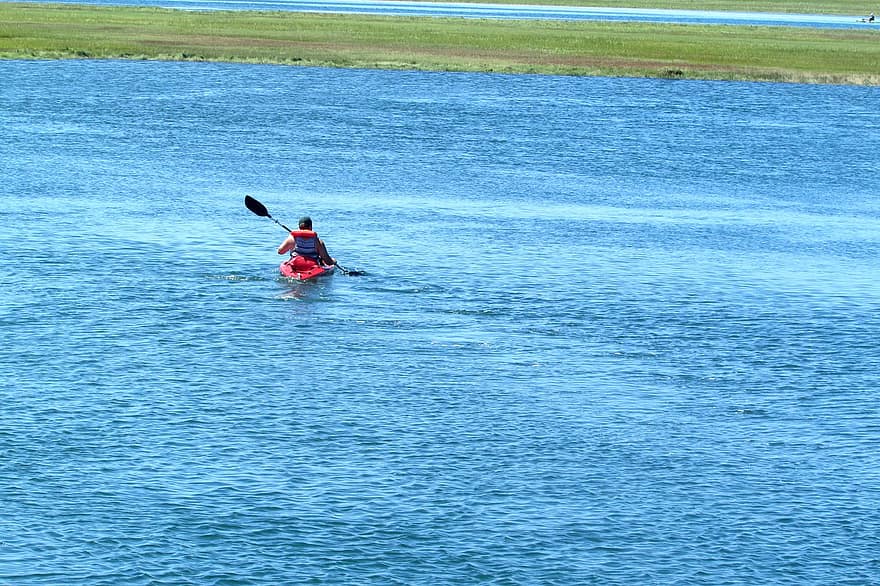 kayak, petualangan, danau, di luar rumah, alam, air, olahraga, laki-laki, pengejaran rekreasi, aktivitas, kegiatan waktu luang