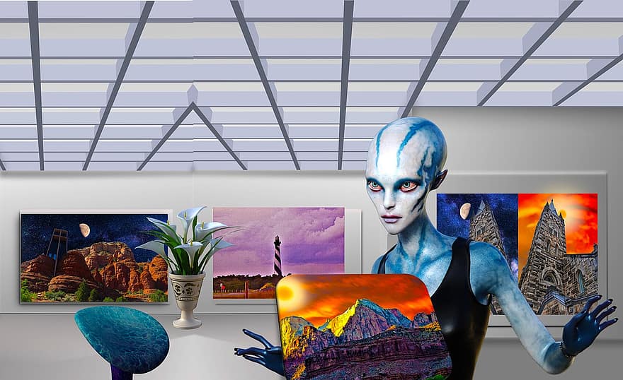 Museu d'Art futurista, alienígena, ciència ficció, fantasia, art, misteri, museu, galàxia, futur, extraterrestres, místic