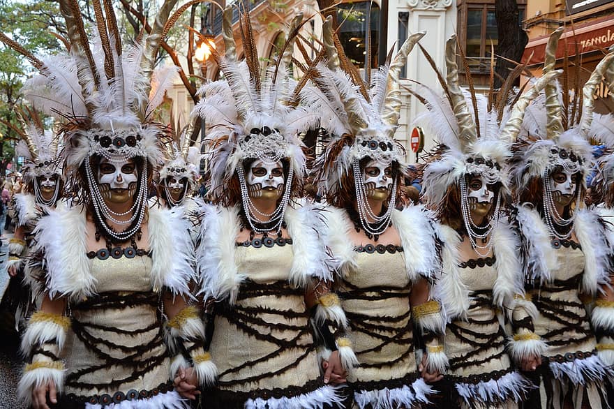 carnaval, masca, interpreți, grup, Spania