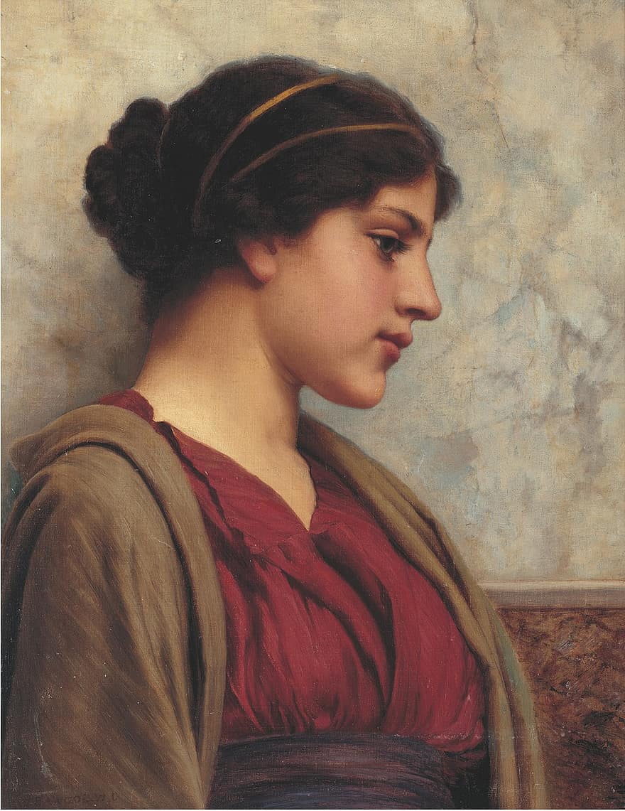 sztuka, grafika, obraz, John William Godward, 1890, Klasyczne piękno, grecki, śródziemnomorski, kobieta, piękno, Płeć żeńska
