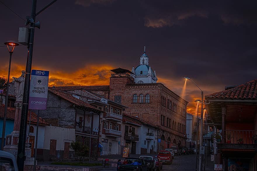 kostel, chrám, kupole, povodí, Cuenca Ekvádor, město, architektura, dědictví