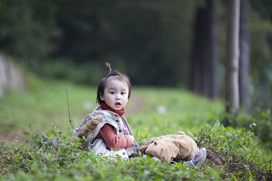 Girl, Child, Stuffed Toy, Baby, Fashion, Cute, Alone, Outdoors, childhood, happiness, cheerful