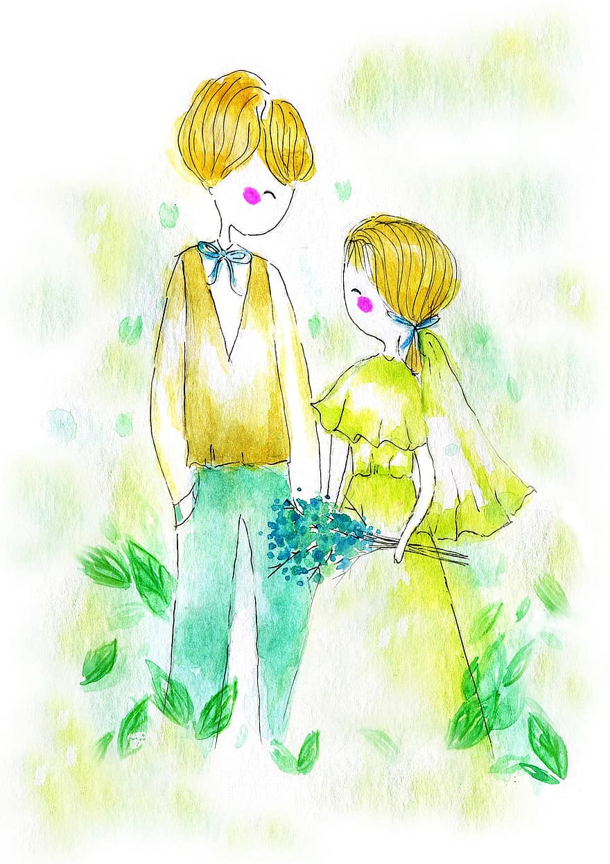 Couple, Lovers, Watercolor Painting, Relationship, Love, Romance, Wedding, Marriage, Greeting Card, Watercolor Drawing, Digital Art
