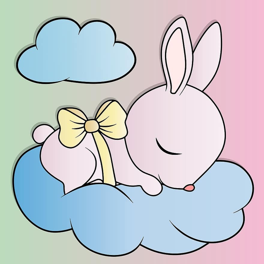 hare, djur-, ritning, digital ritning, söt, dröm, sovande, barn, barndom, tecknad serie, kanin