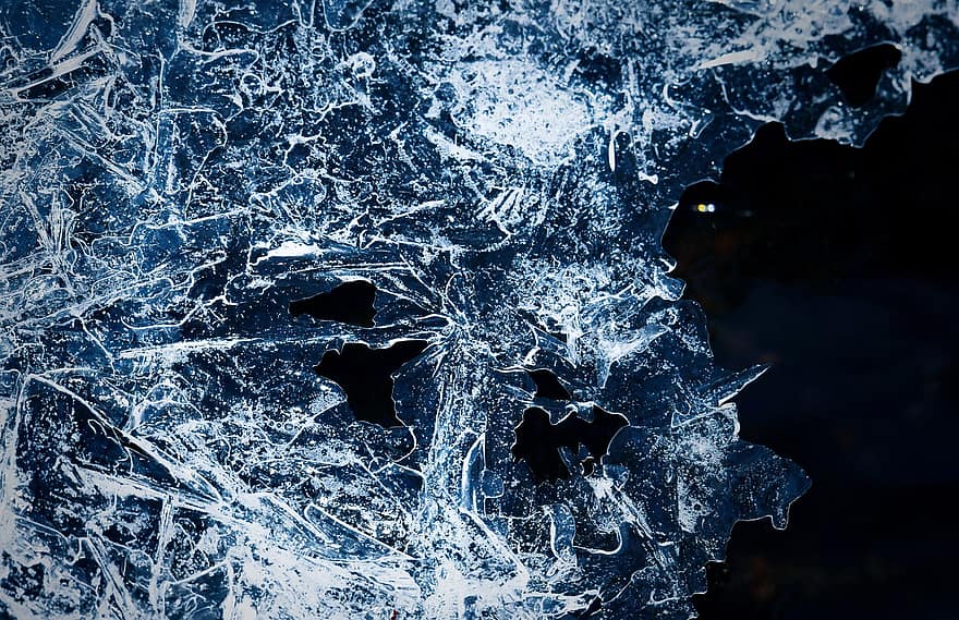 hielo, invierno, grietas, textura, fondo, agrietado, vaso, ventana, antecedentes, de cerca, azul