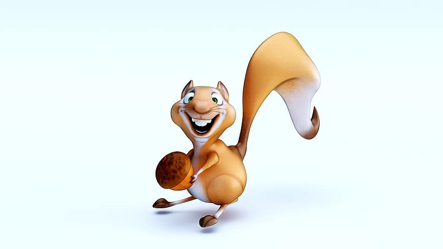 Squirrel, Nut, 3d, Cartoon, illustration, cute, isolated, characters, humor, fun, computer graphic